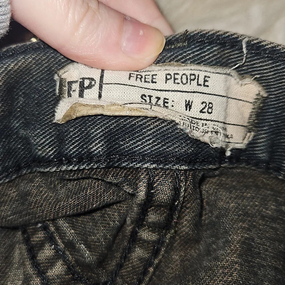 Free People Distressed Jean Shorts – Dark Wash, Button Front, Size 28